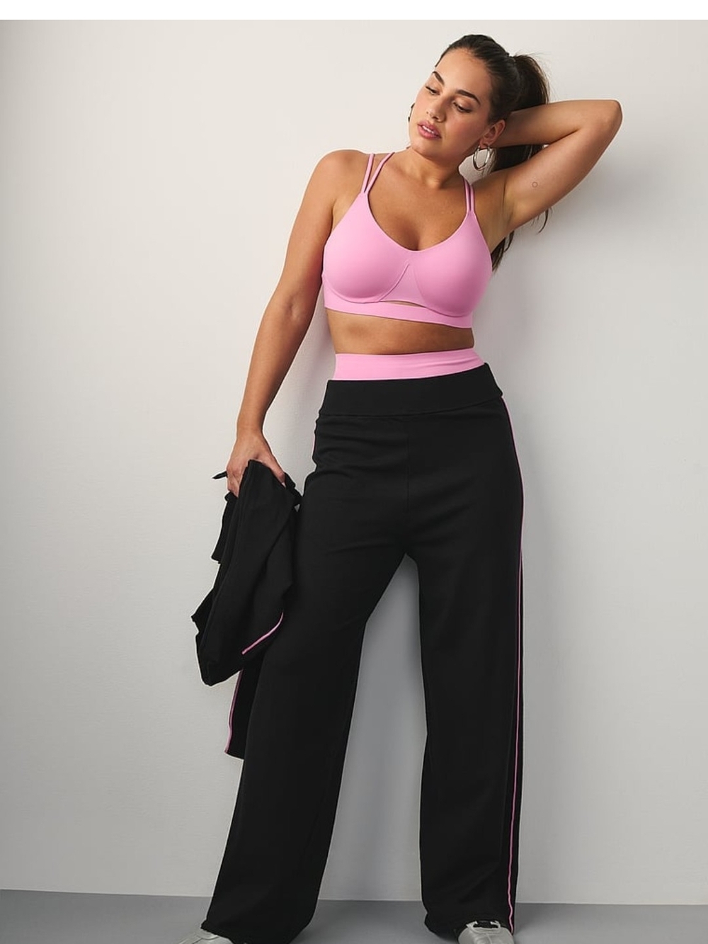 Victoria's Secret Pink Sports Bra with Black Wide-Leg Pants